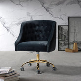 Velvet Clemence Black Task Chairs/Study Chair/Office Chair for Study Room, Office, Swivel Armchair with Gold Base
